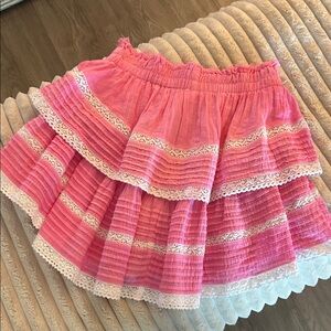 Aerie Pink Layered Skirt with Lace Accents